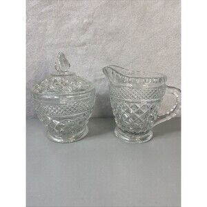 Vintage Anchor Hocking Wexford Footed Creamer And Sugar Bowl with Lid